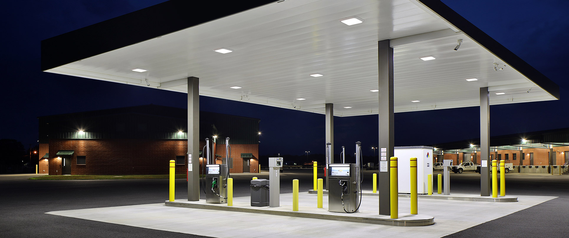 Bright outdoor lighting for busy gas station