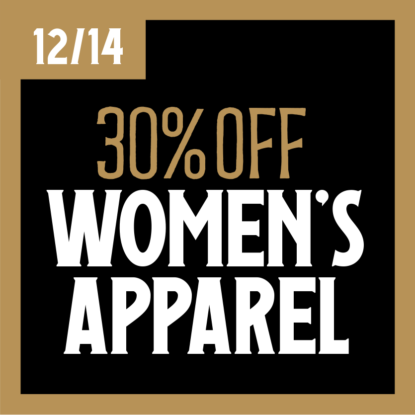 30% off women's apparel on December 14