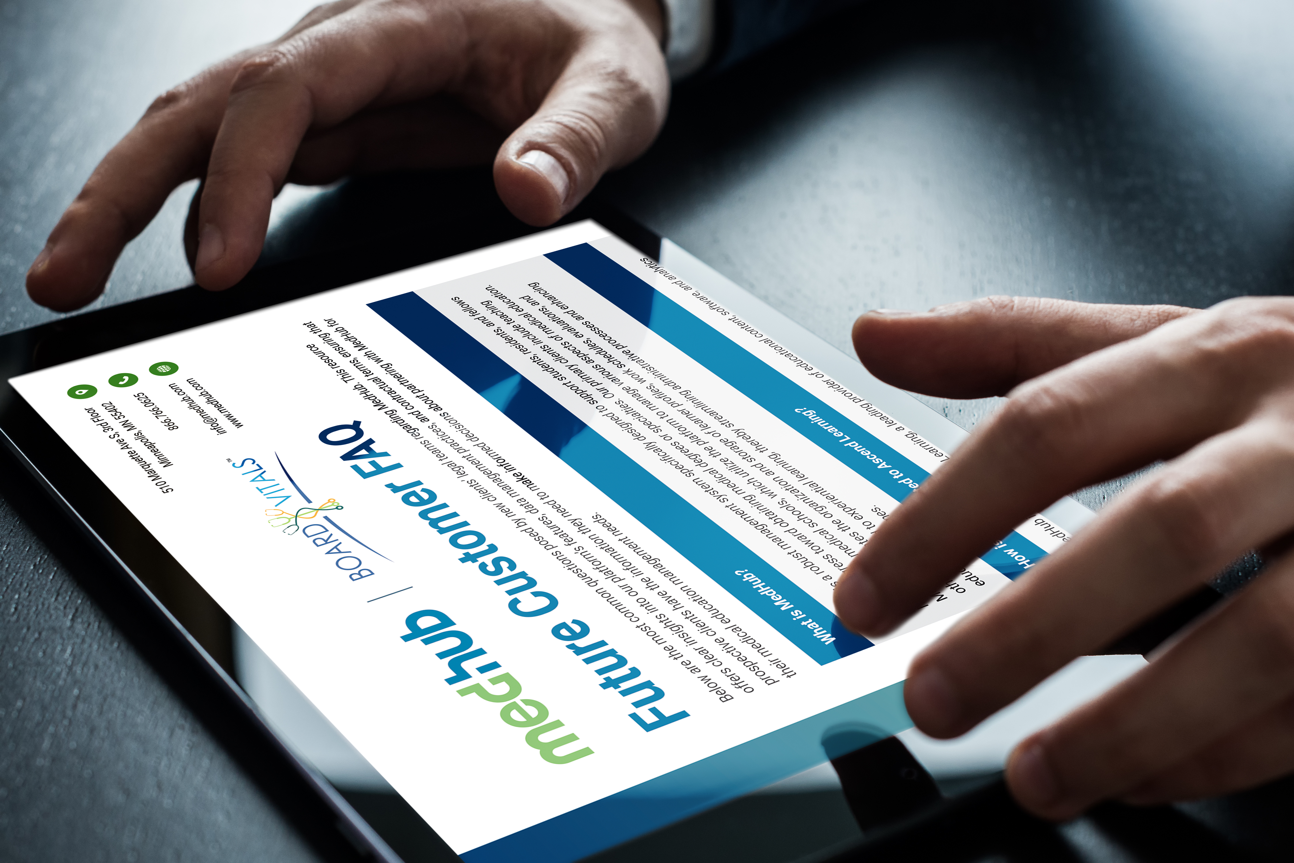 User viewing legal FAQ document on a tablet