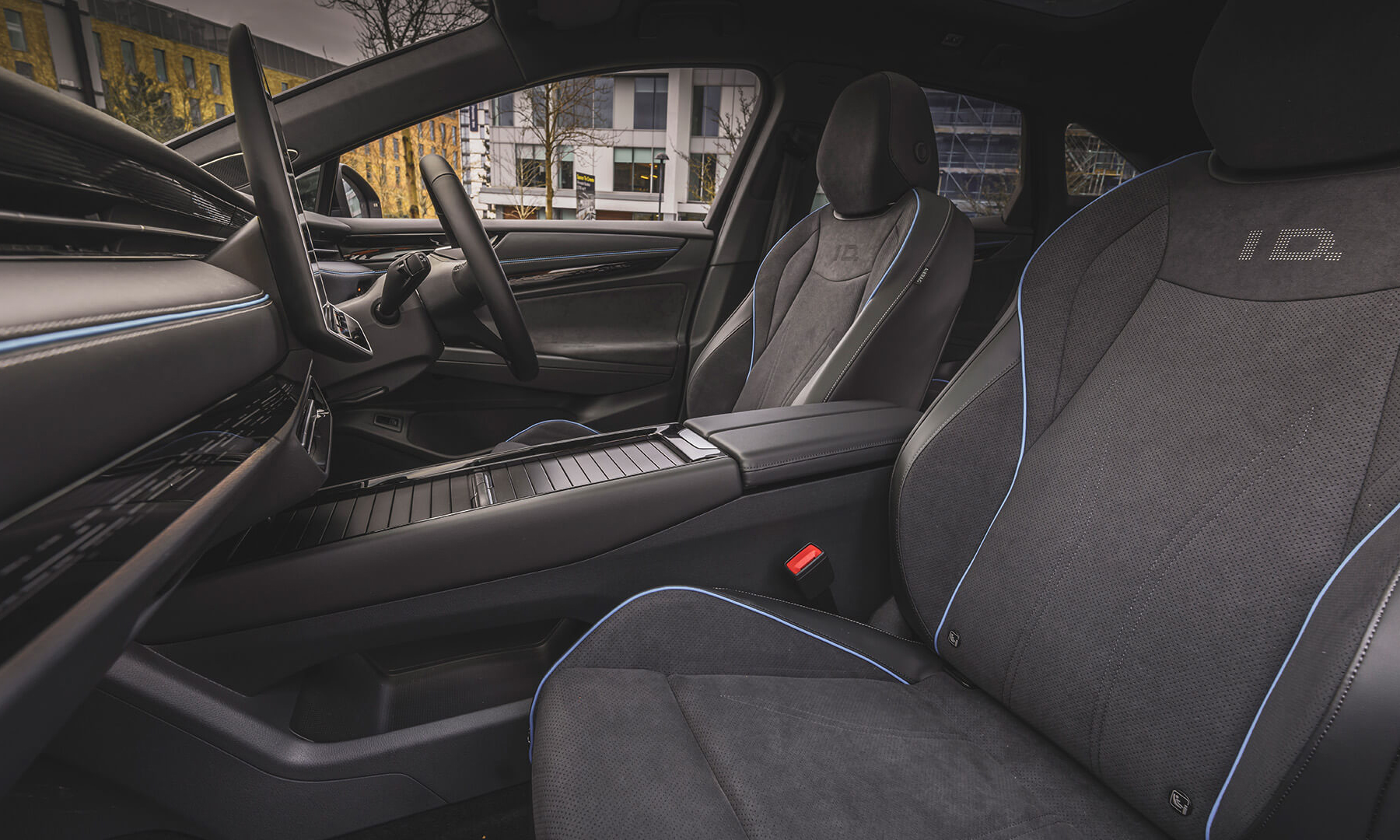 Armrest in the car. Detail in the interior of the modern car.