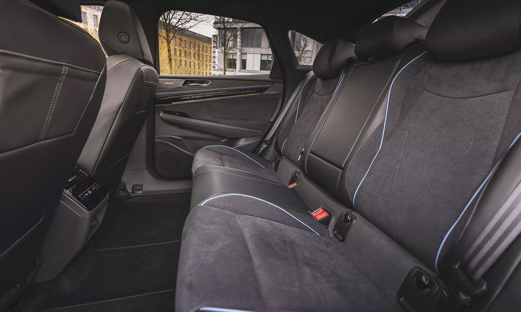 Armrest in the car. Detail in the interior of the modern car.