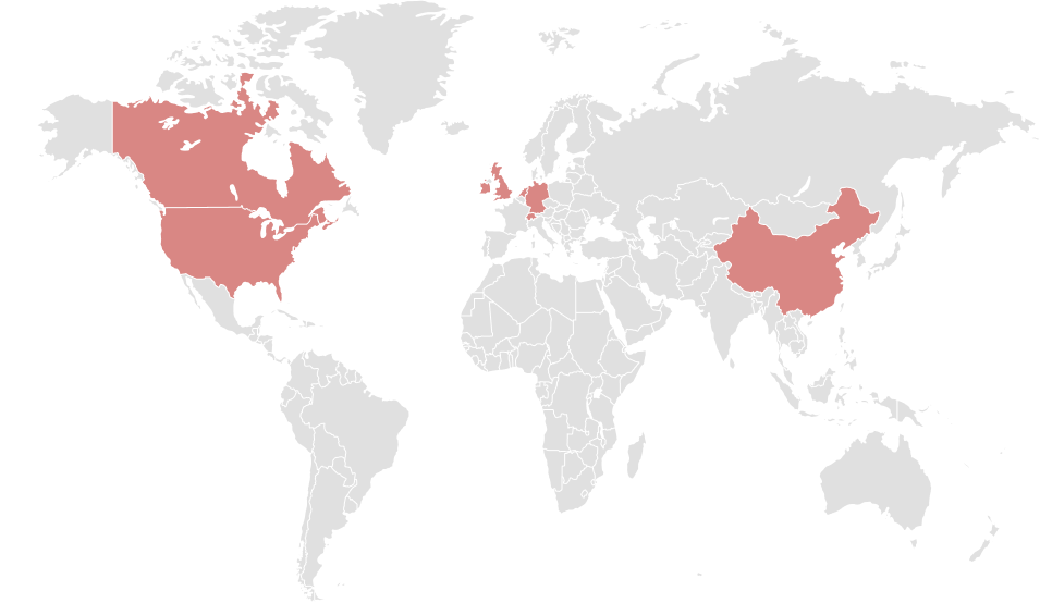 World map showing our office locations and number of employees. Number of employees in America: New York: 34, Toronto: 2, US Regions: 2

Number of employees in Europe: Amsterdam: 4, Dublin: 15, Edinburgh: 1721, Frankfurt: 3
London: 1, Zurich: 2, UK Regions: 8

Number of employees in Asia: Hong Kong: 13, Shanghai: 12