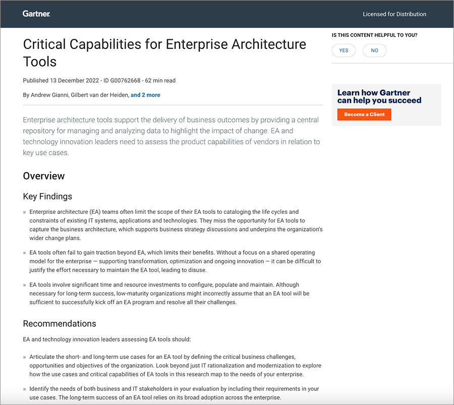 2022 Gartner® Critical Capabilities for Enterprise Architecture Tools