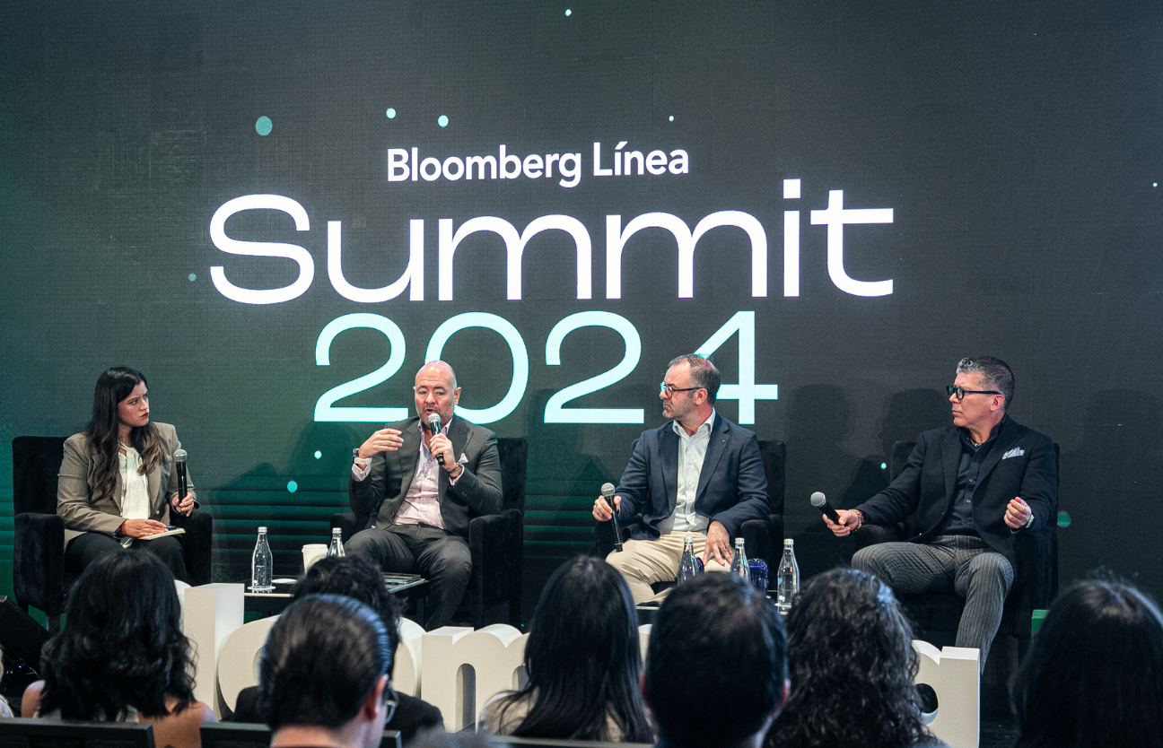 Stage: Startup CEO and Hardware Engineer Present New Product. Speakers Lead Lecture on Business, Science, Technology, Entrepreneurship, Health, Ecology, Development, Leadership and all Things Digital