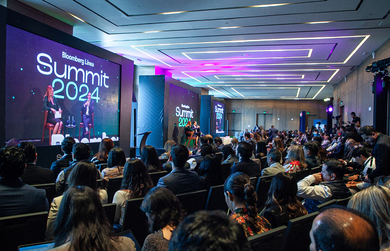 Stage: Startup CEO and Hardware Engineer Present New Product. Speakers Lead Lecture on Business, Science, Technology, Entrepreneurship, Health, Ecology, Development, Leadership and all Things Digital