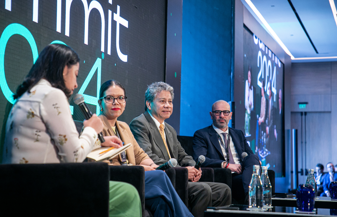 Stage: Startup CEO and Hardware Engineer Present New Product. Speakers Lead Lecture on Business, Science, Technology, Entrepreneurship, Health, Ecology, Development, Leadership and all Things Digital