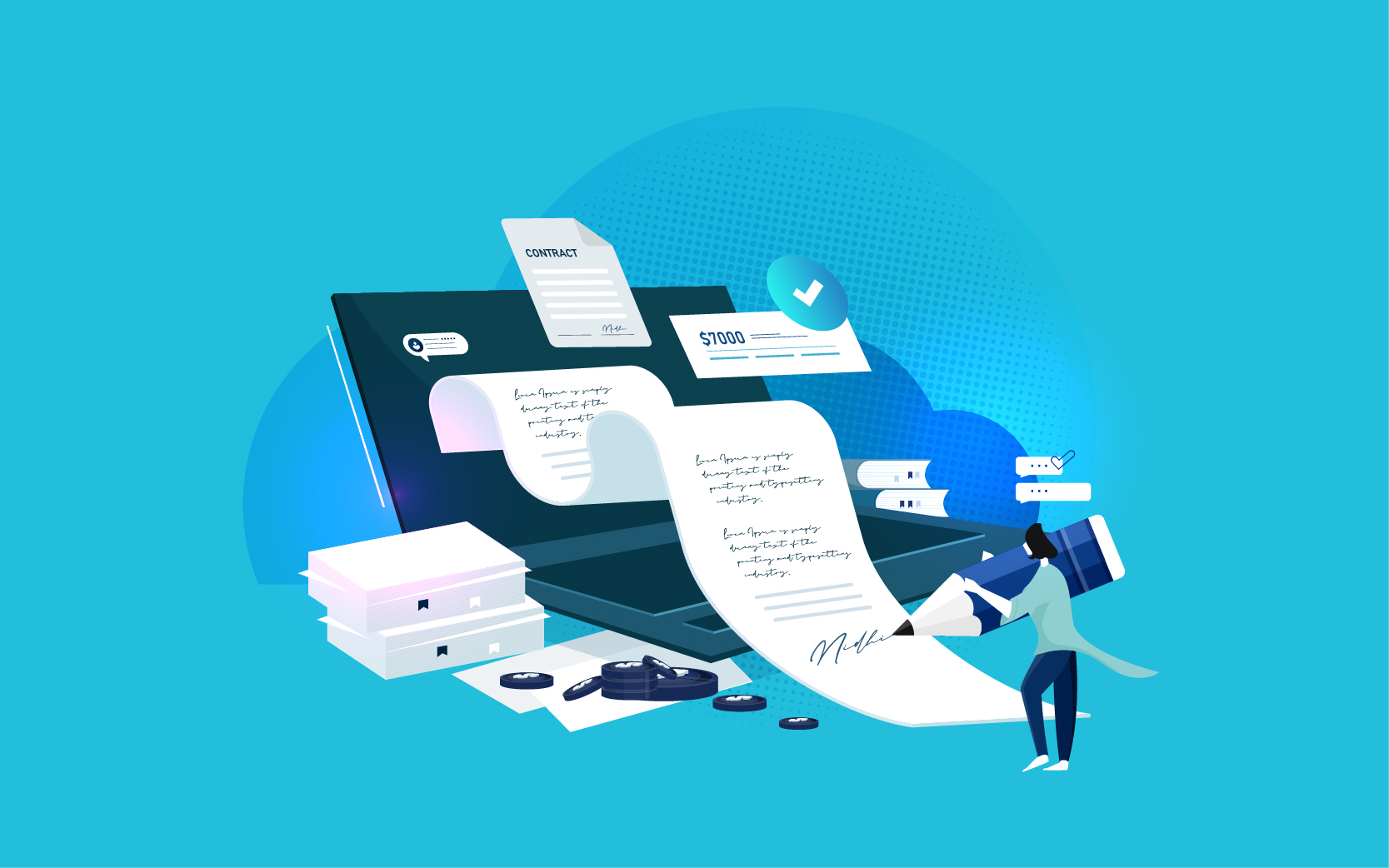 Businesswoman signing digital contract document