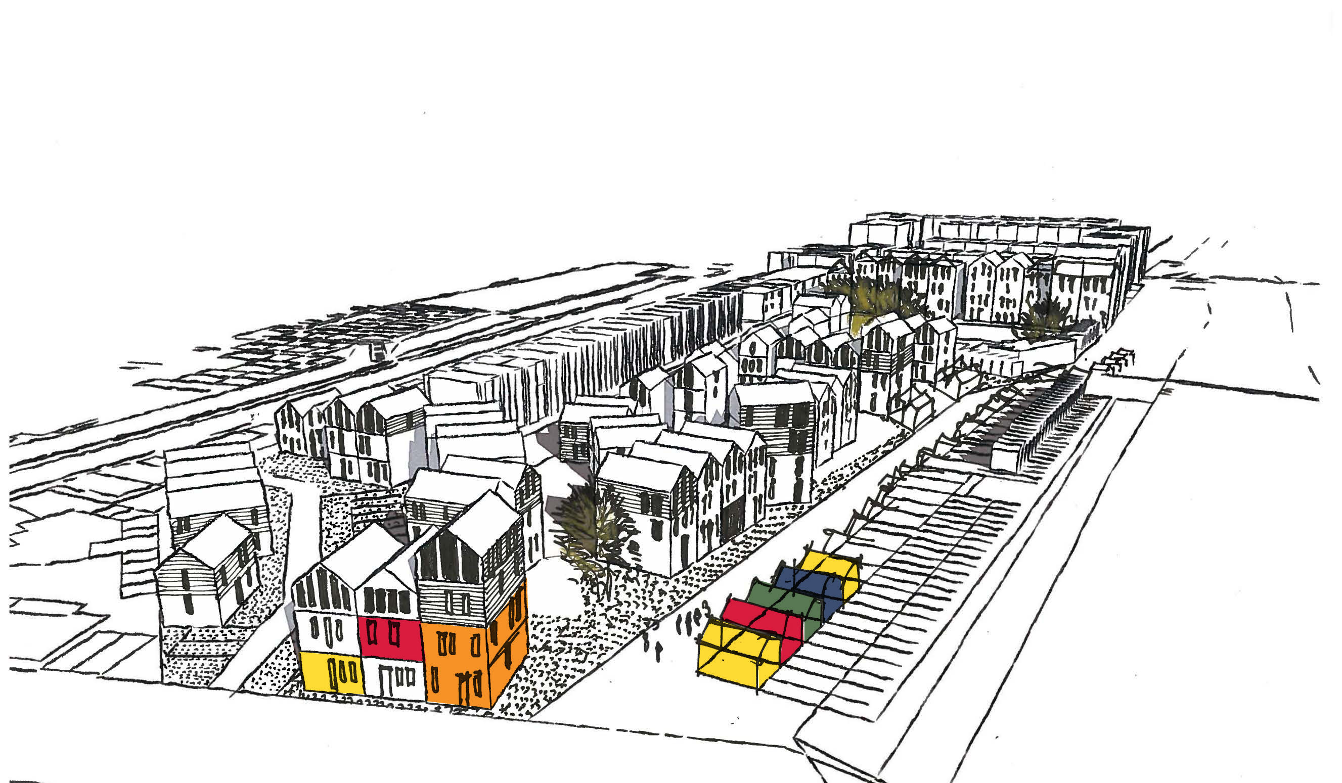 coloured illustration at an angle of west marina in east sussex urban regeneration project
