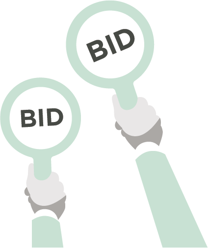 illustration of arms holding bidding paddle