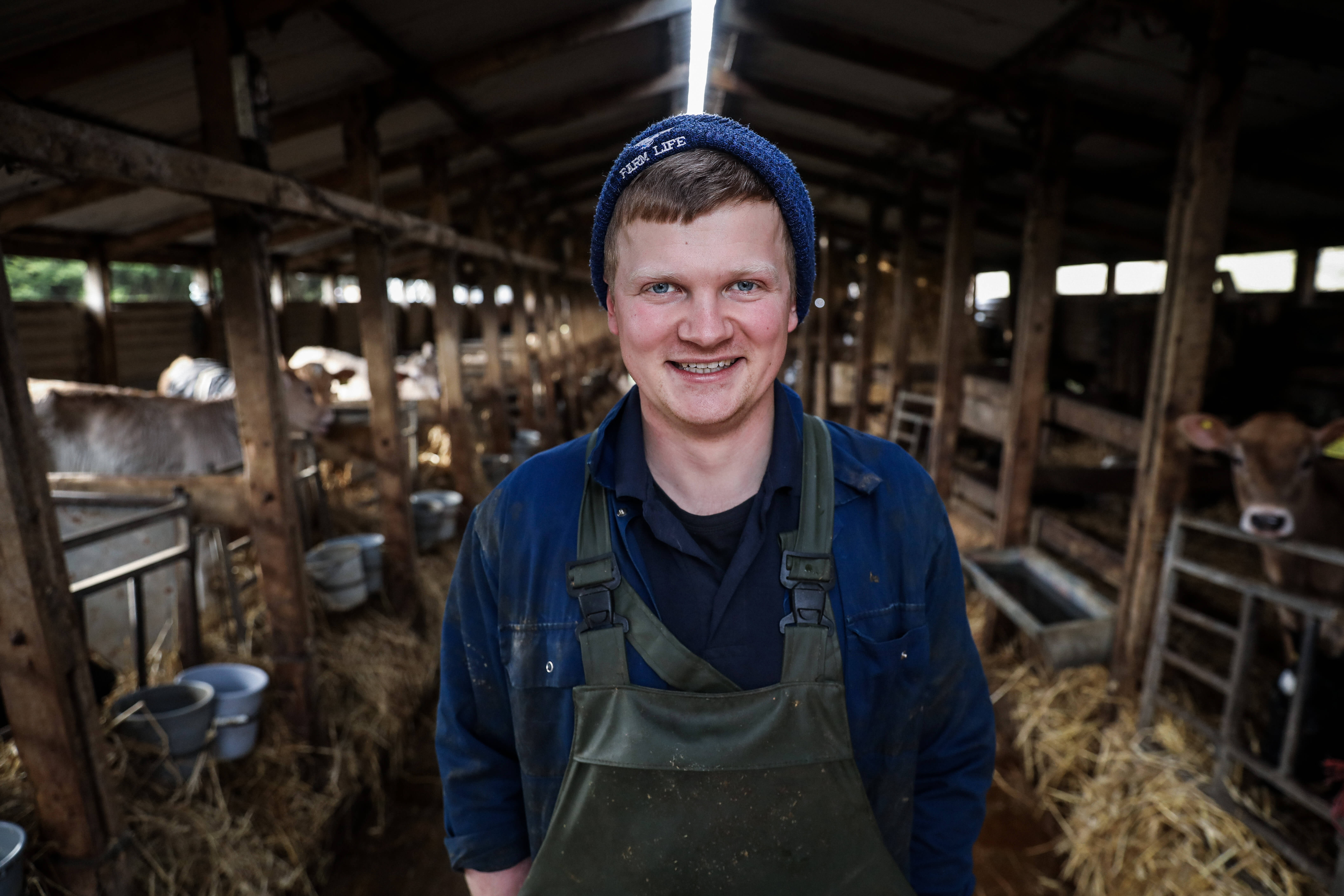 Tom Pemberton on his farm in one the sheds in Lytham St Annes, Lancashire 