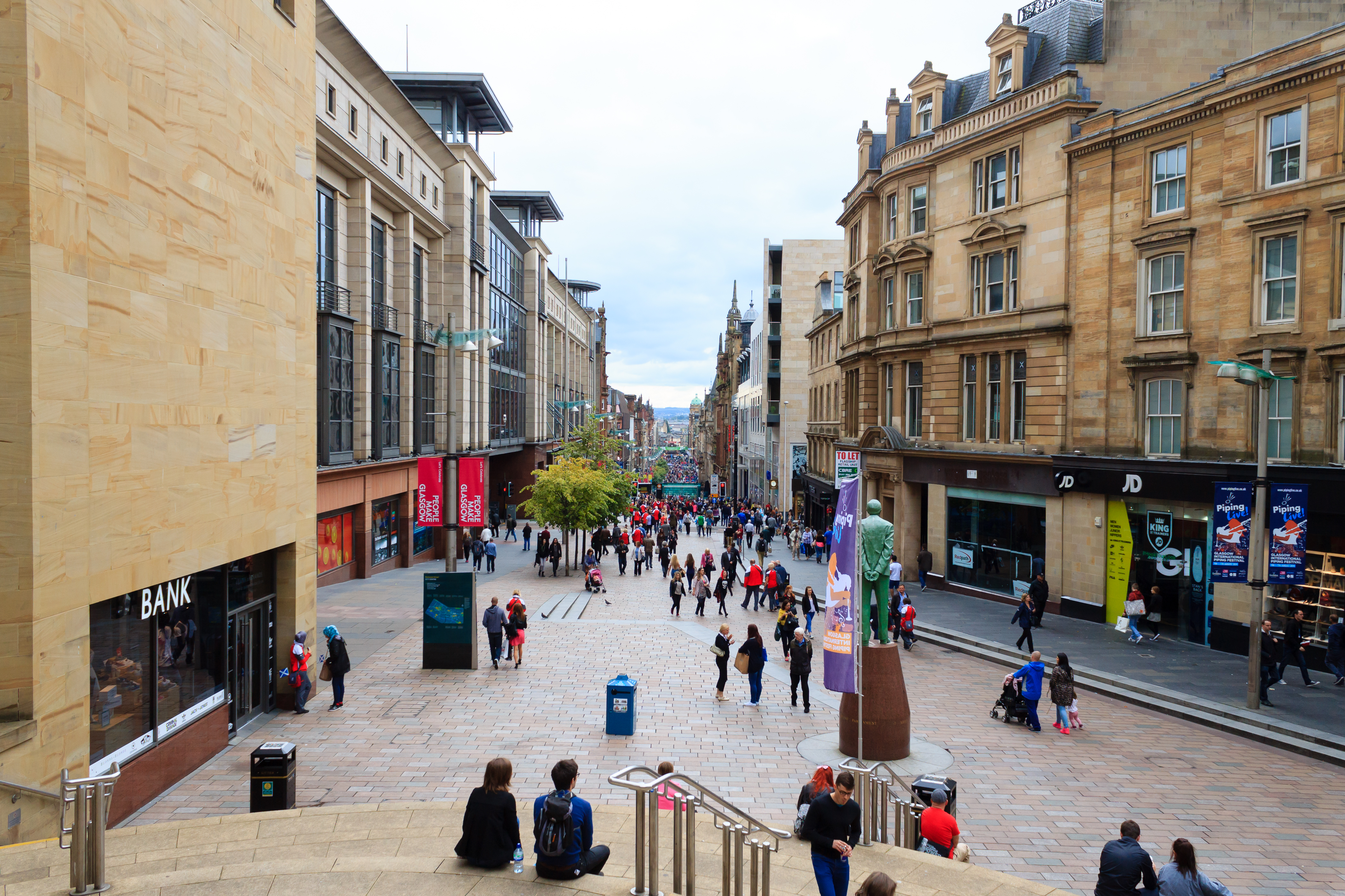 View from Glasgow city center, main steet. Traveling in Europe