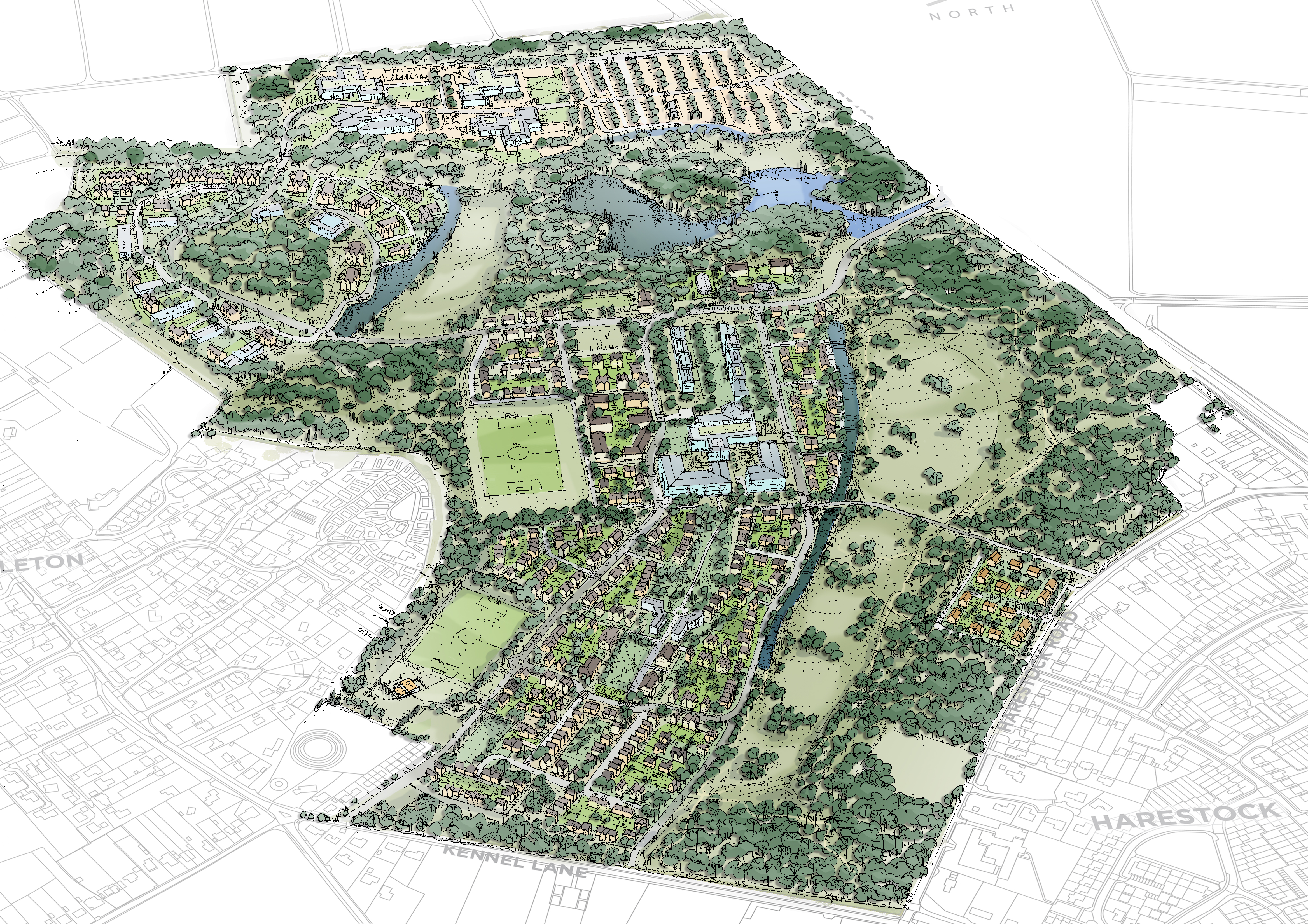 Map example taken from a strategic land project showing multiple coloured areas and boundary lines. 