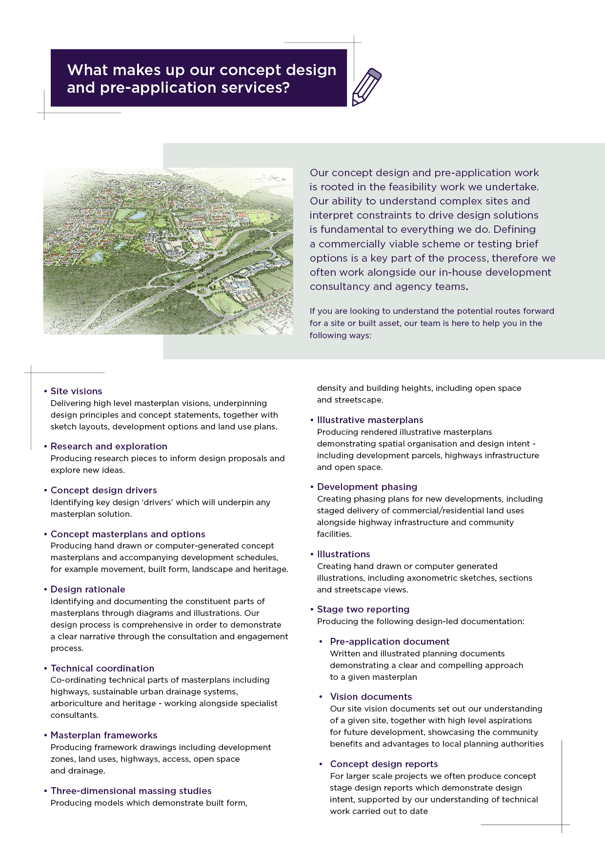 Image of what makes up our concept design and pre-application services pdf document 