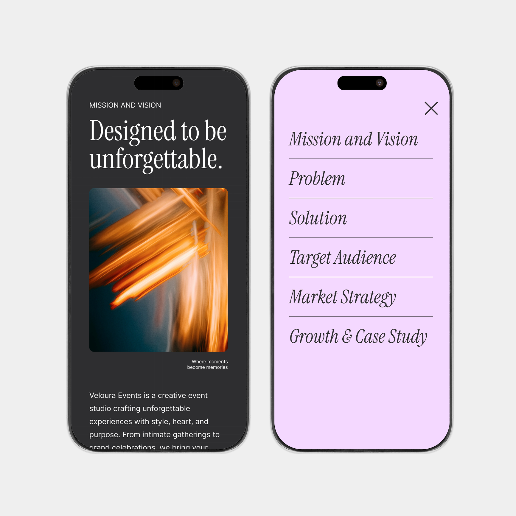 Two mobile screens showing a Ceros-built experience.