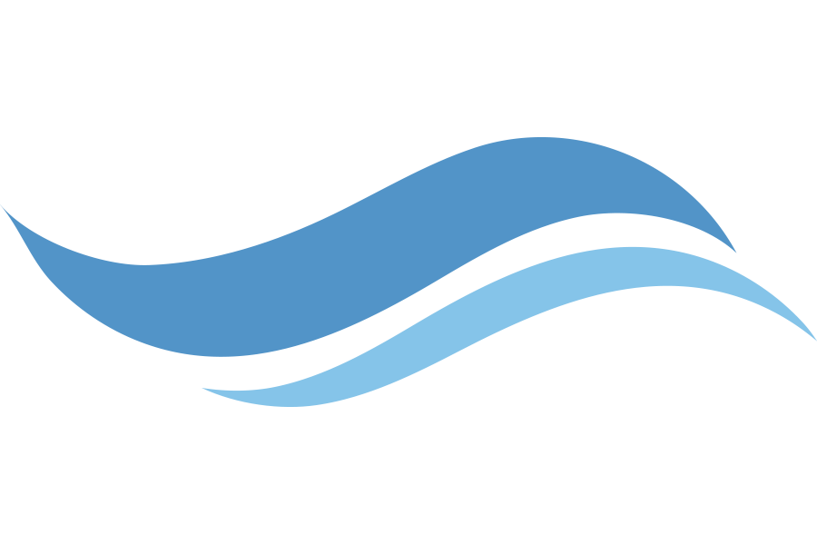 Dark blue wave accent above a light blue wave