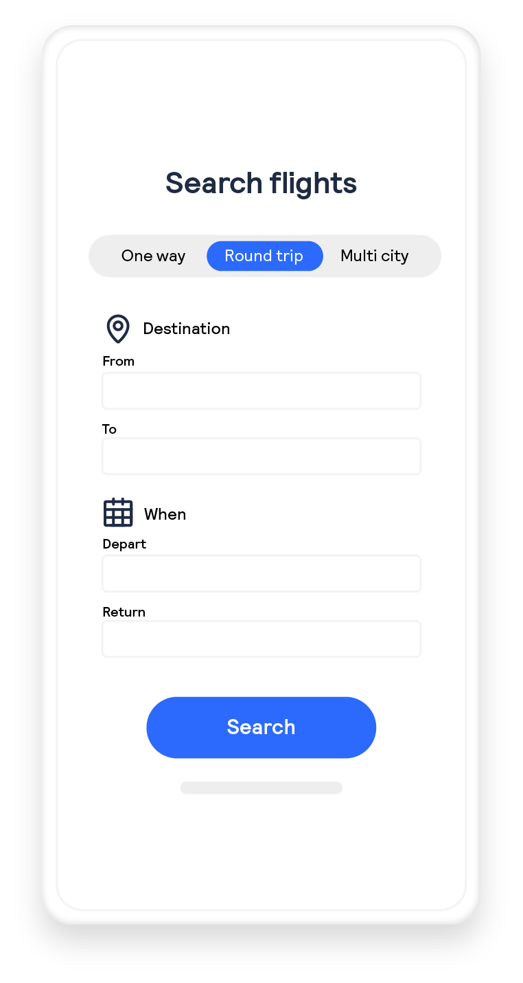 mobile screen to search for flights