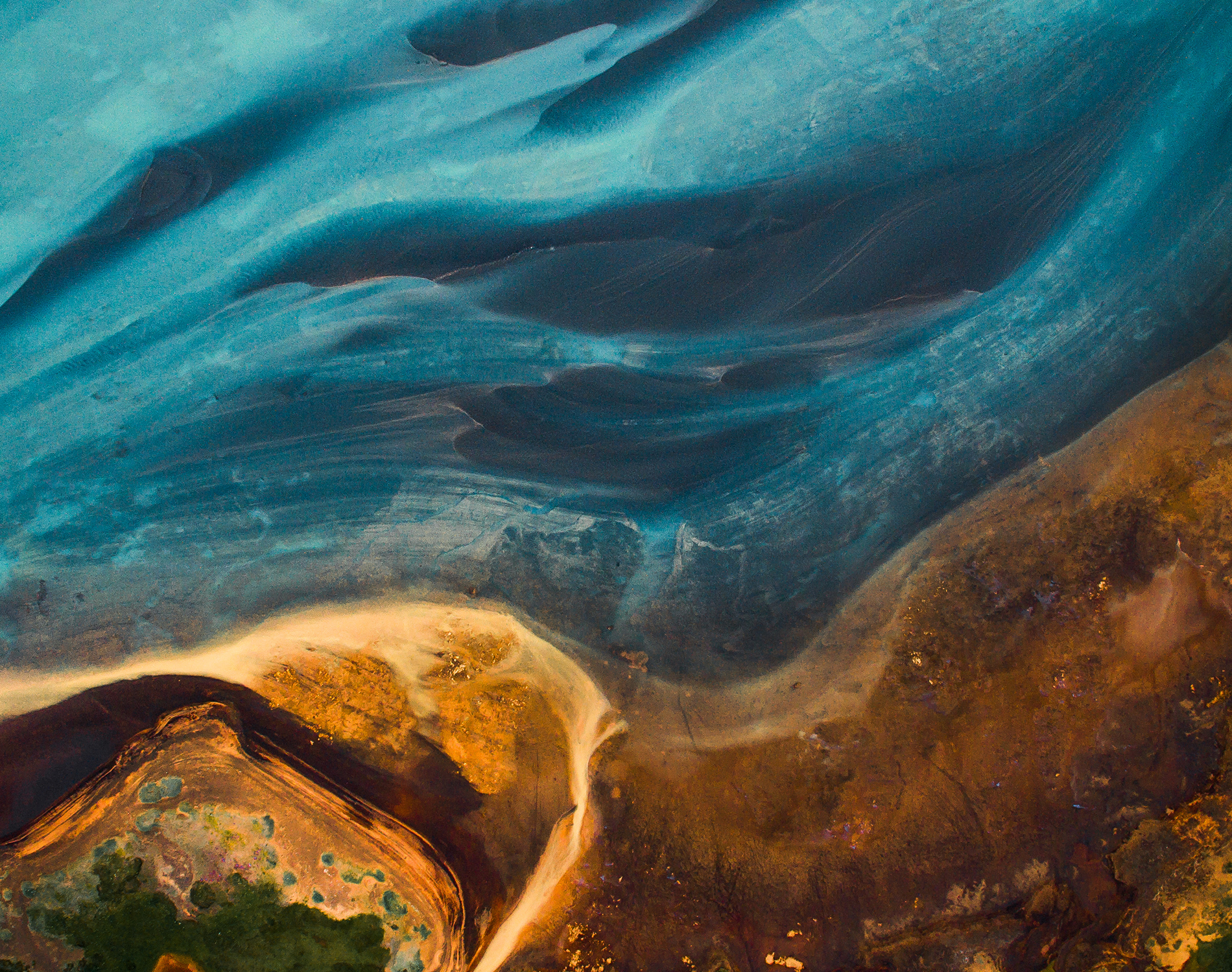 Aerial view of a sandy river delta