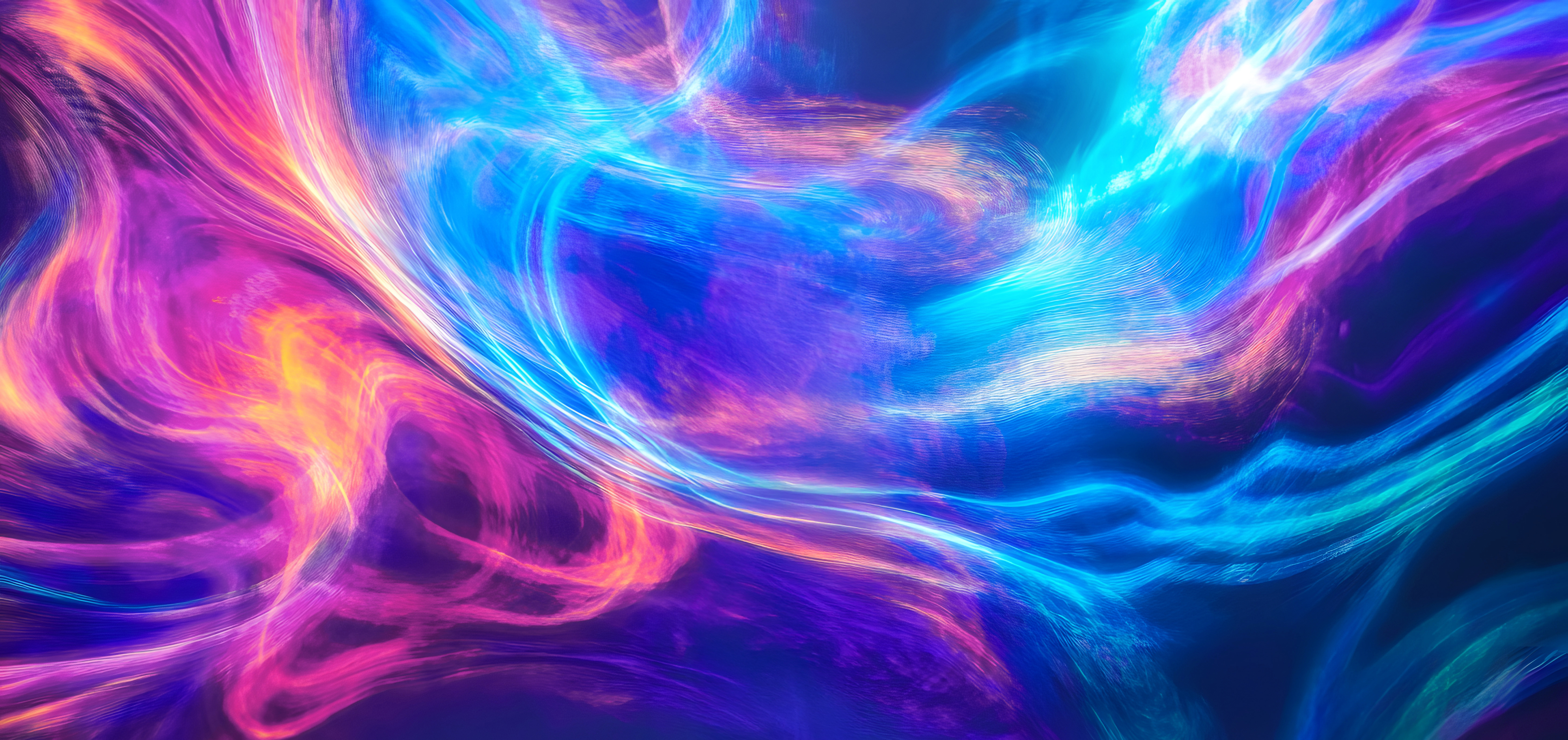 Image of swirling colors of blue, orange and deep magenta blending to create an abstract and dynamic image that evokes a sense of movement and fluidity