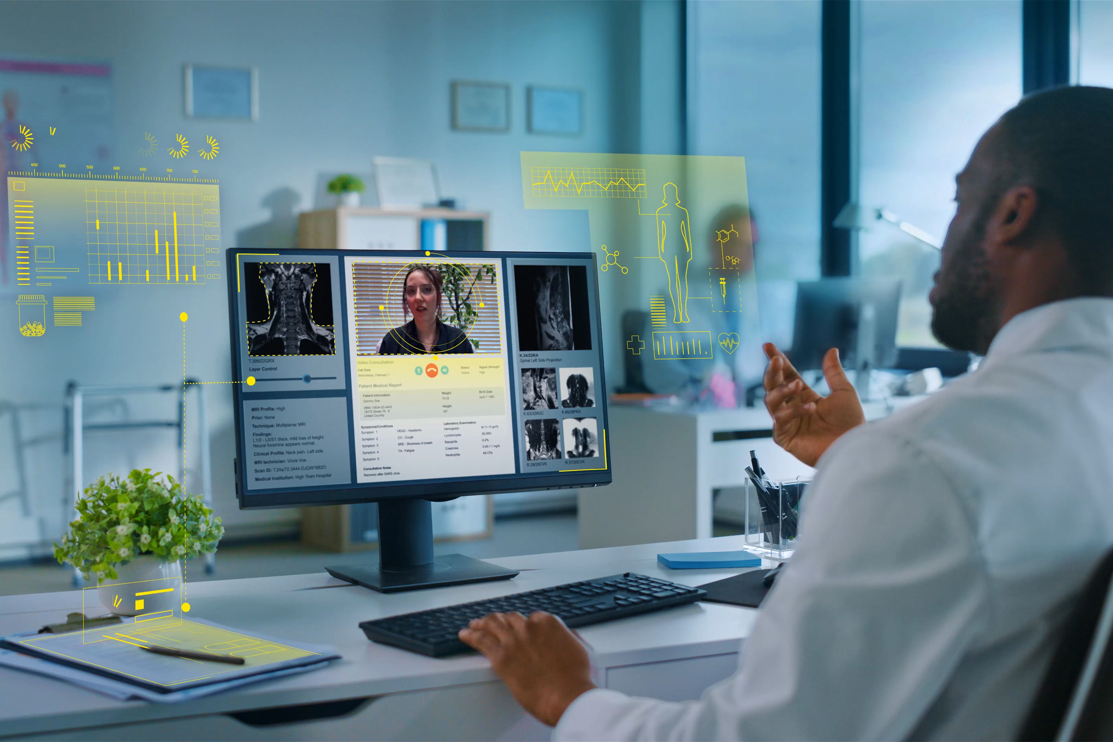 Image of doctor having an online appointment virtual call with patients