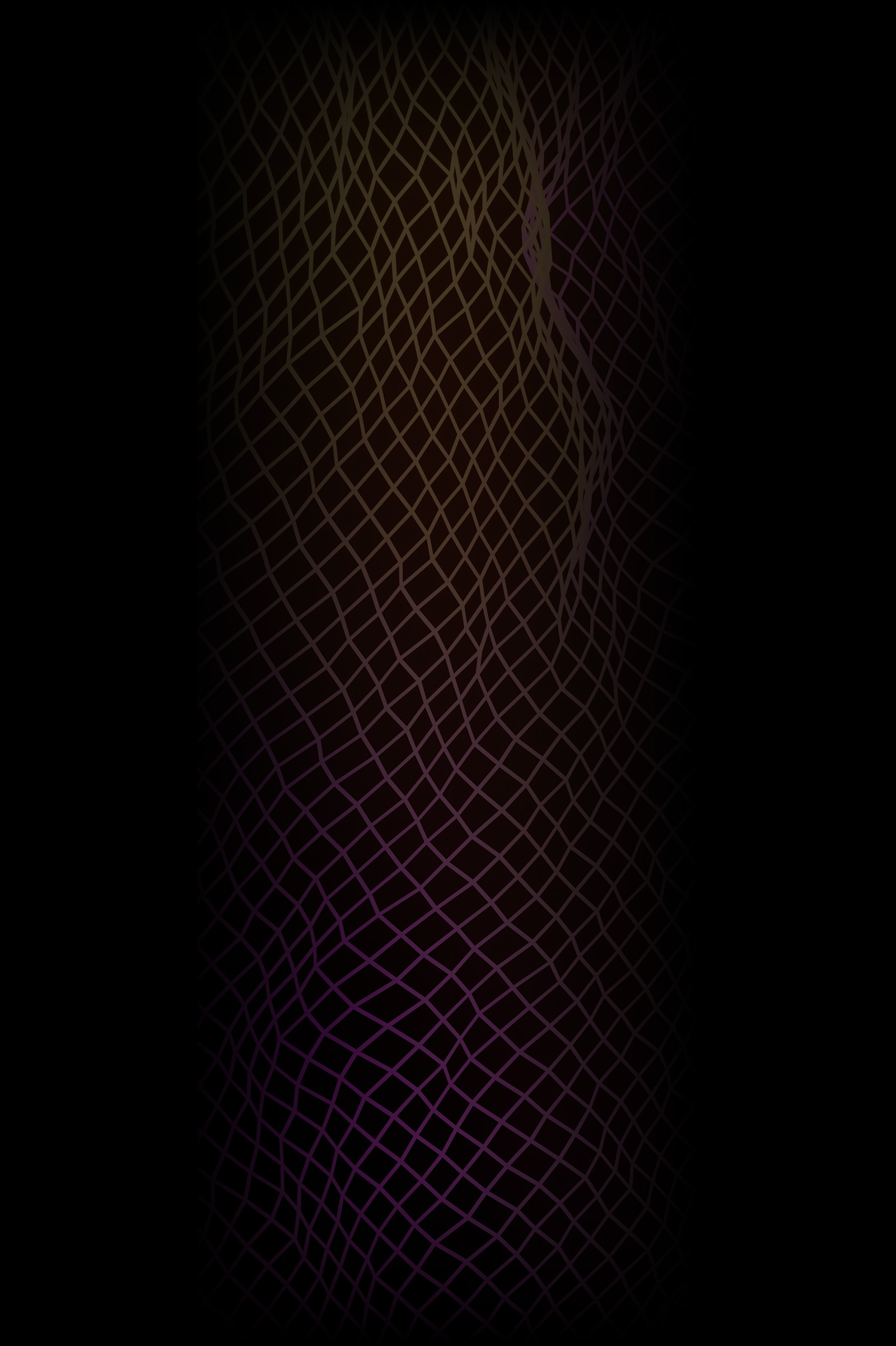 Abstract purple and gold lattice pattern glowing against a black background.