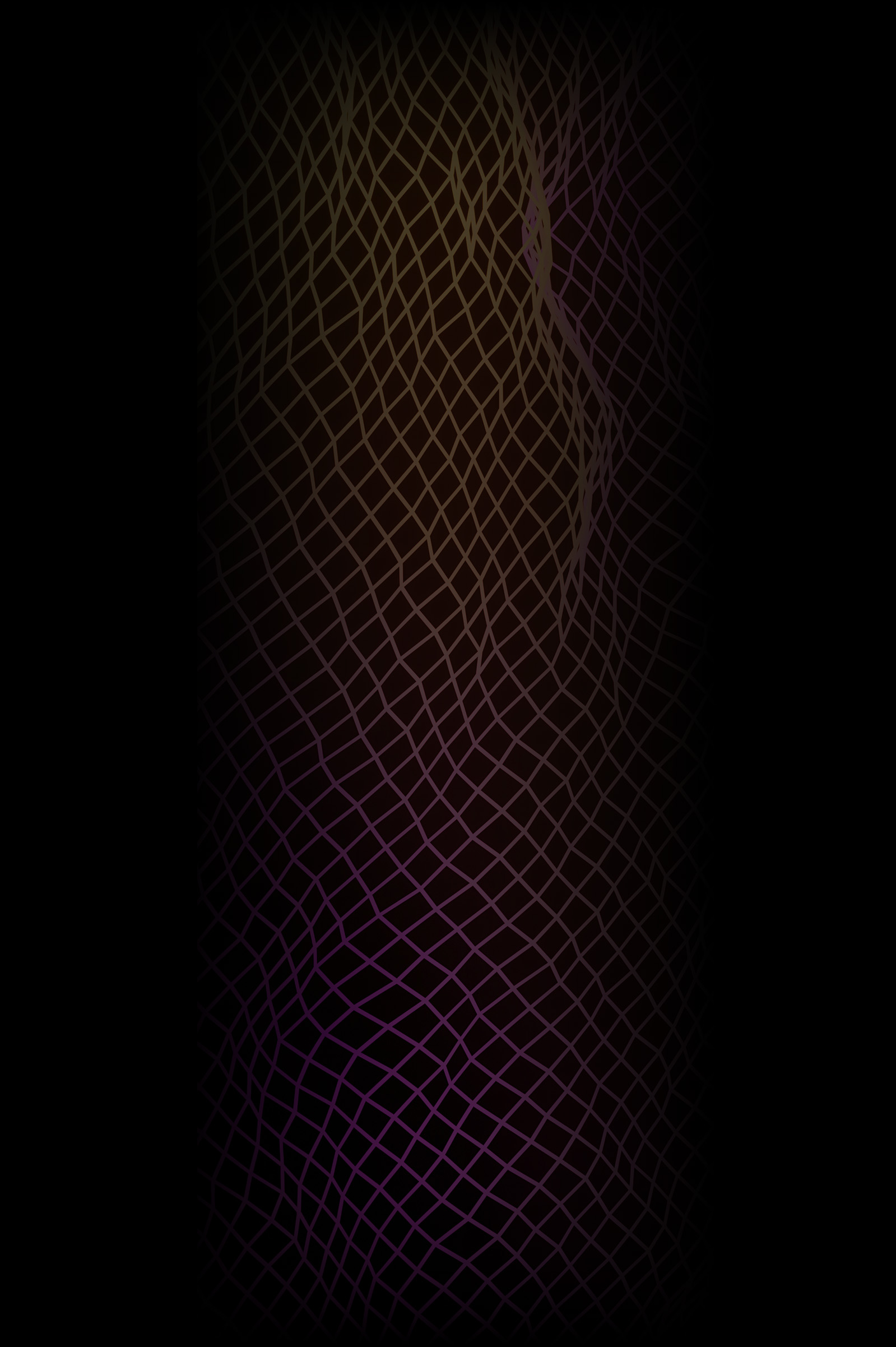 Abstract purple and gold lattice pattern glowing against a black background.