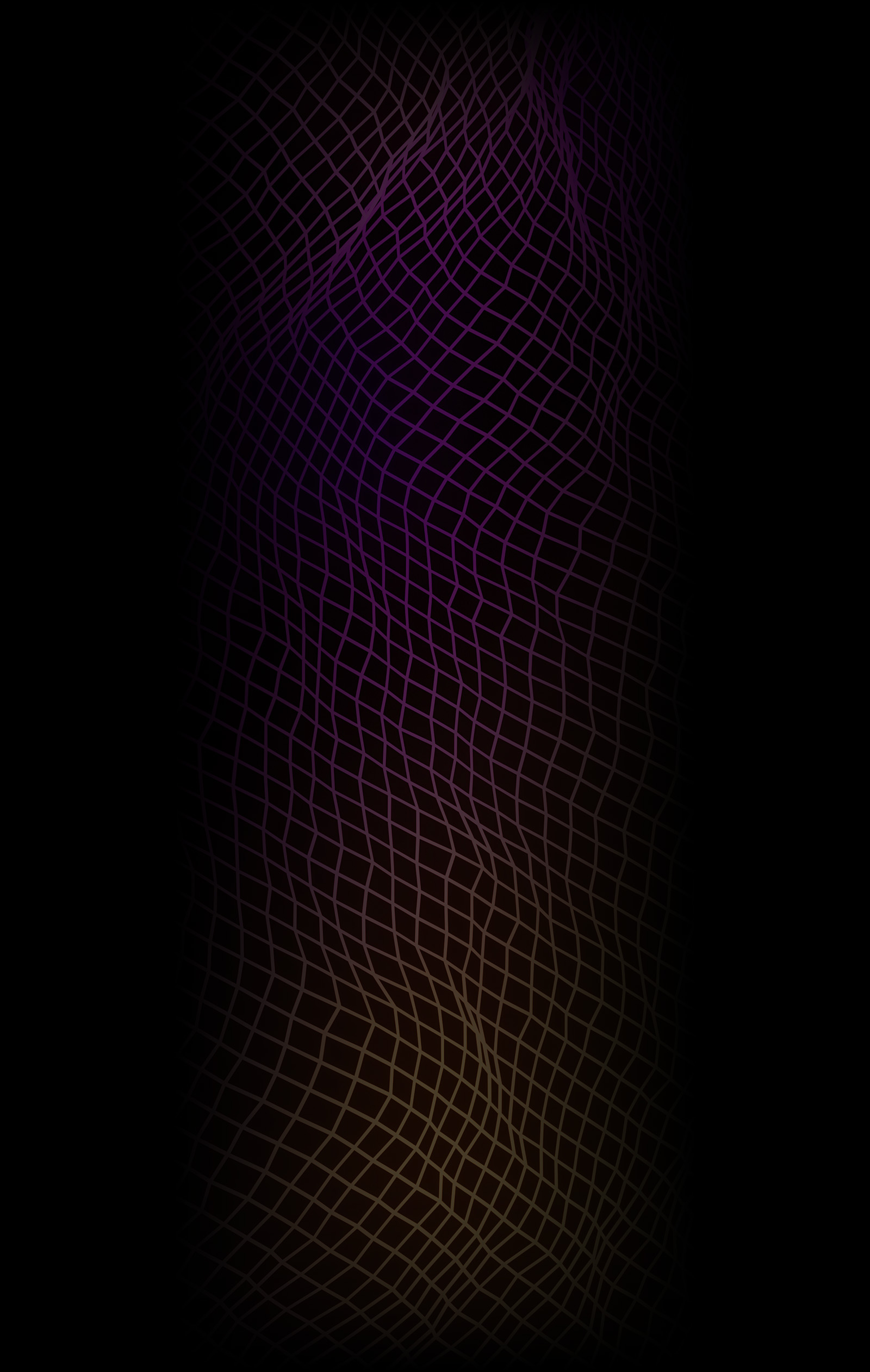 Abstract purple and gold lattice pattern glowing against a black background.