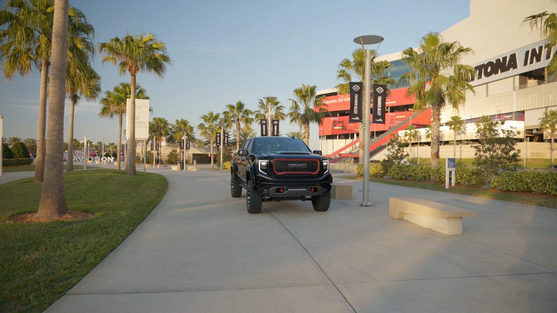 black lifted gmc 1500 Harley-Davidson truck outside of daytona international speedway