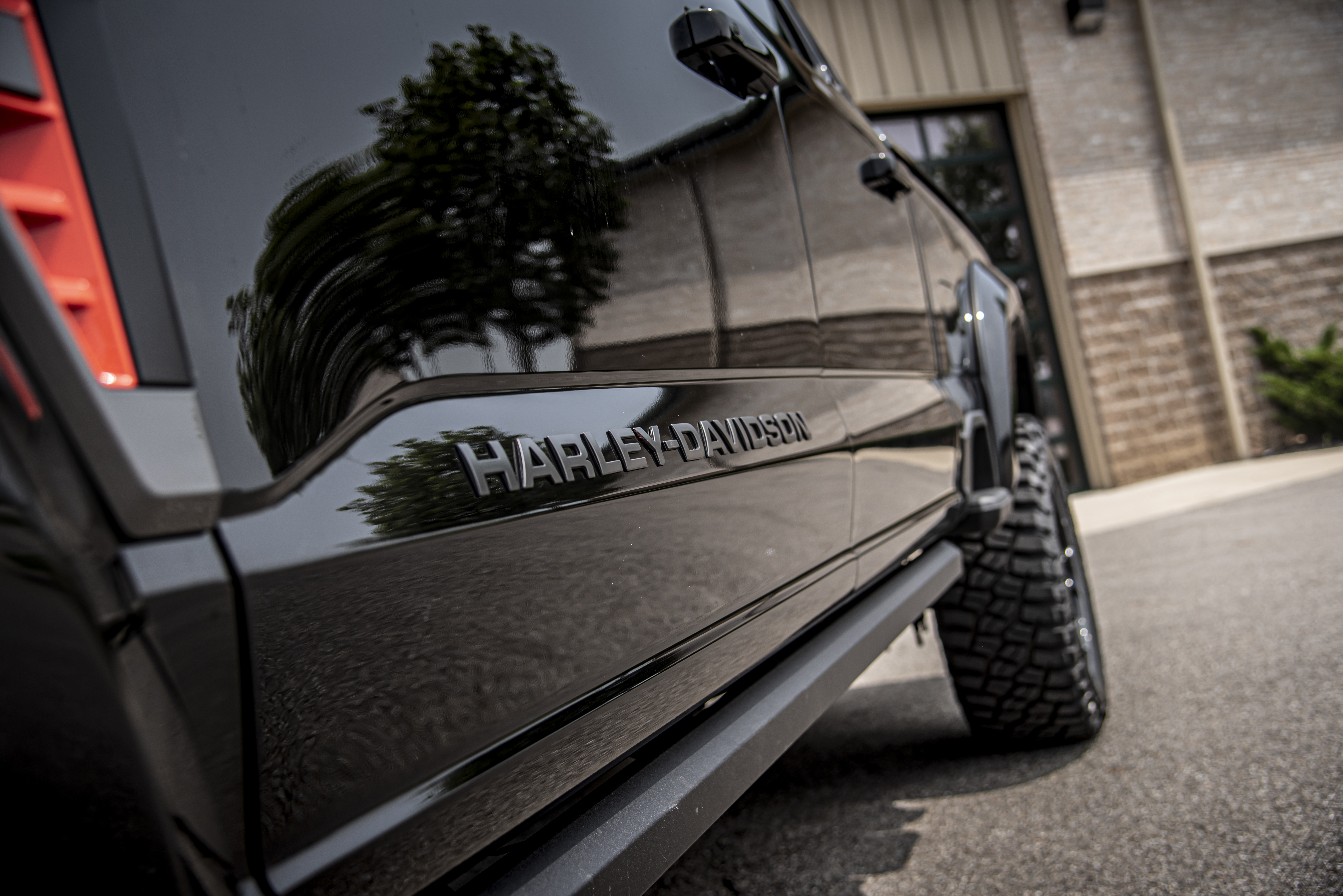 harley-davidson trucks black ford superduty with door panel badging