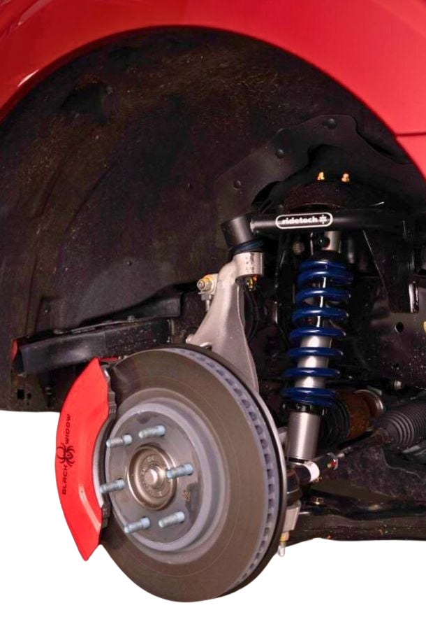 Ridetech performance coilovers installed on a lowered Black Widow F-150 truck