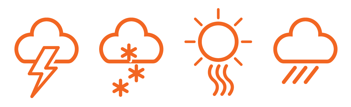 Harley-Davidson Orange Weather icons - rain, snow, sun, and wind.
