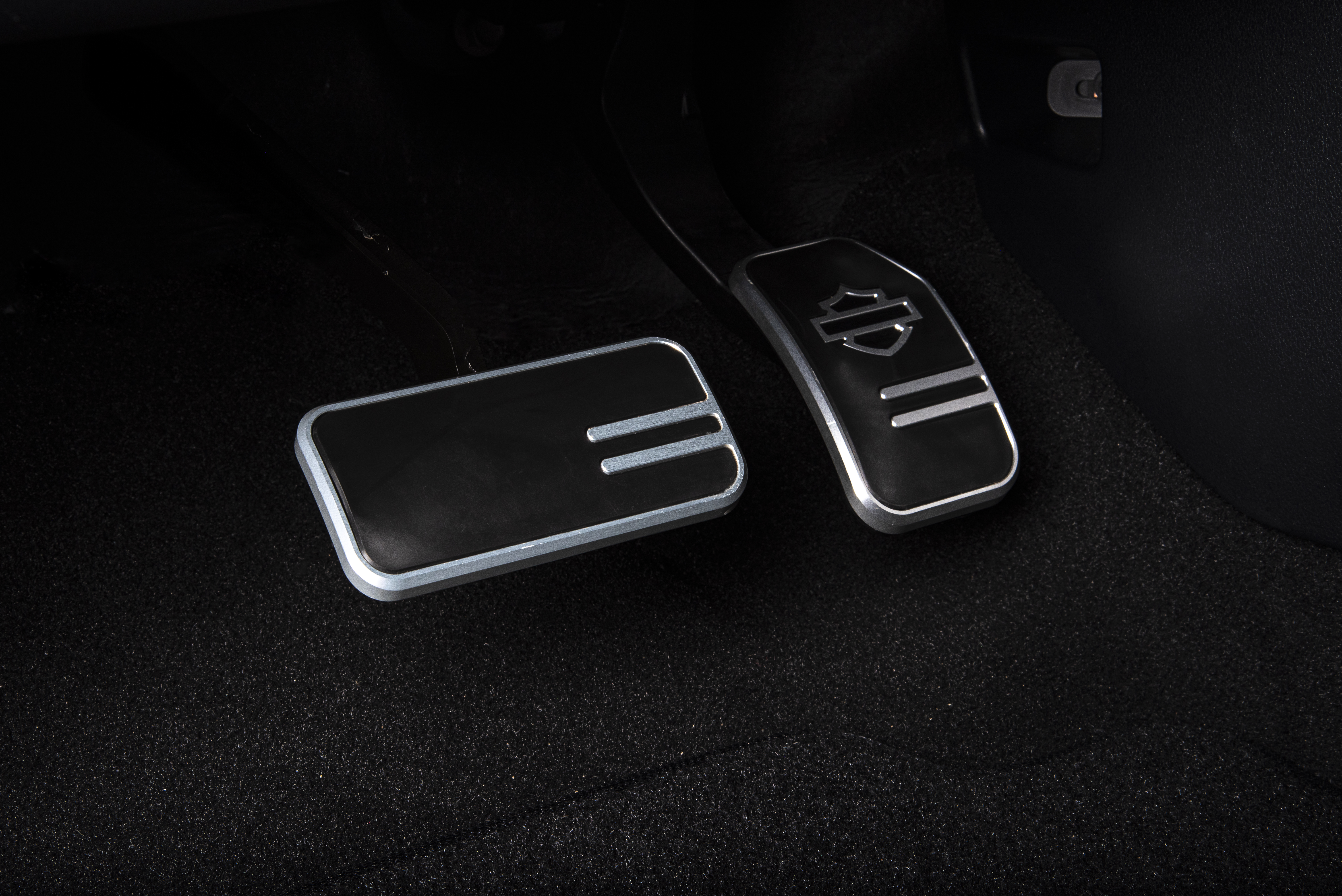 the custom billet pedals AT THE FLOOR OF HARLEY-DAVIDSON TRUCKS