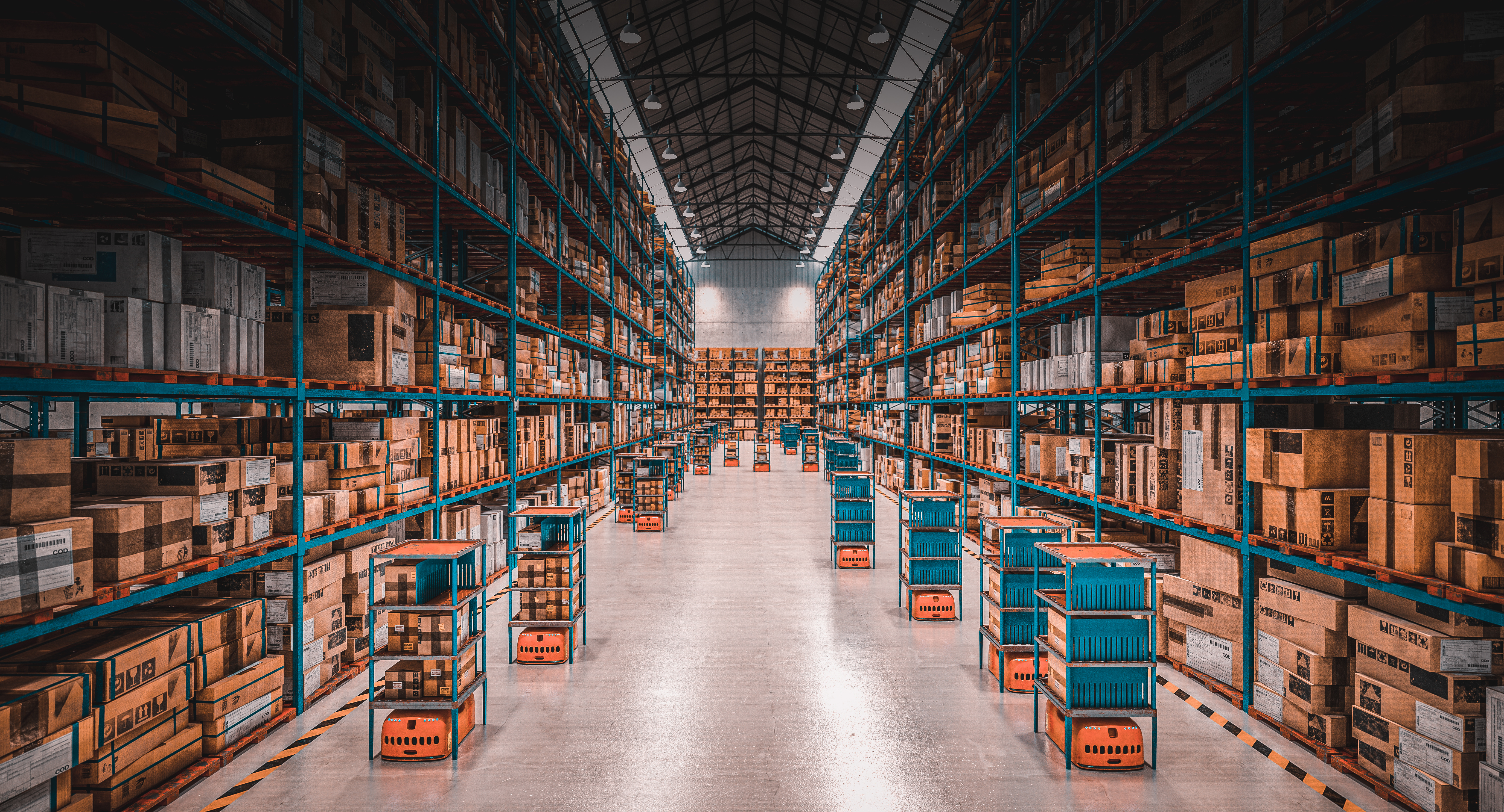 modern warehouse with automated goods movement system. 3d render.