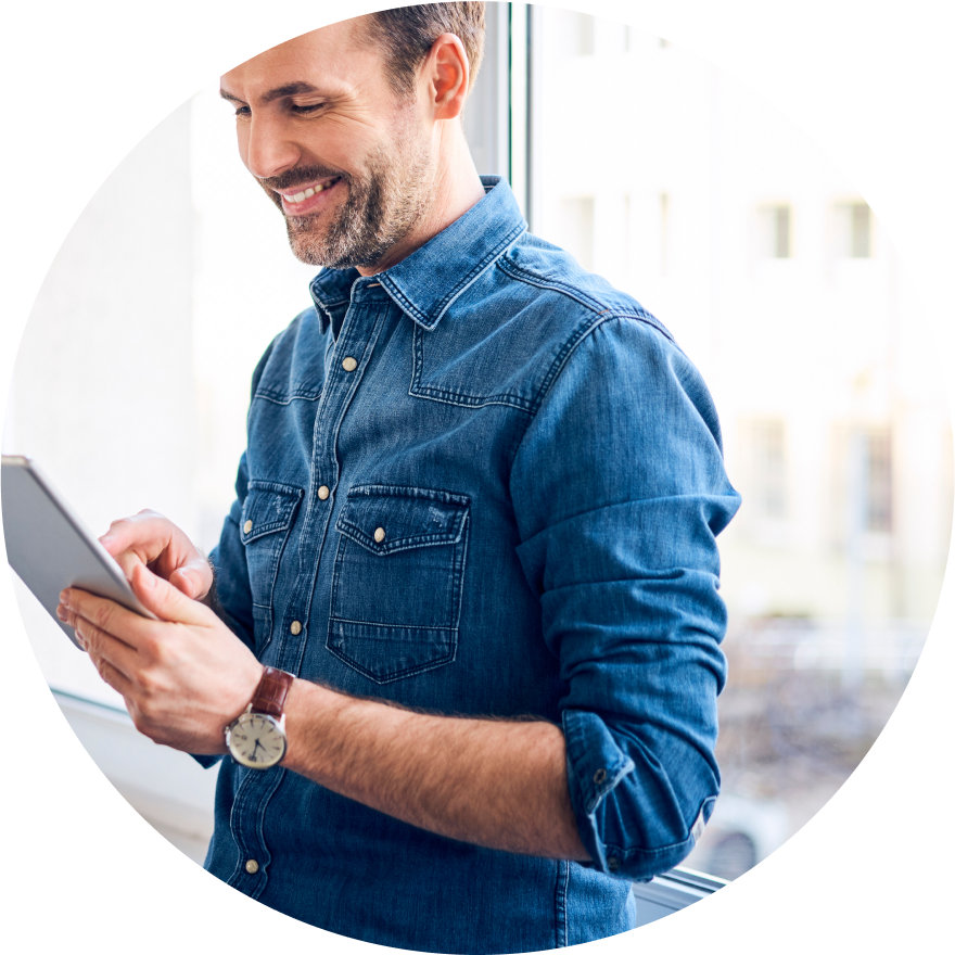 Man Checking Ipad Background