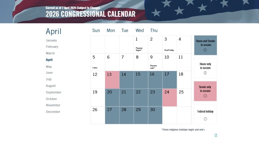 K&L Gates - 2026 Congressional Calendar