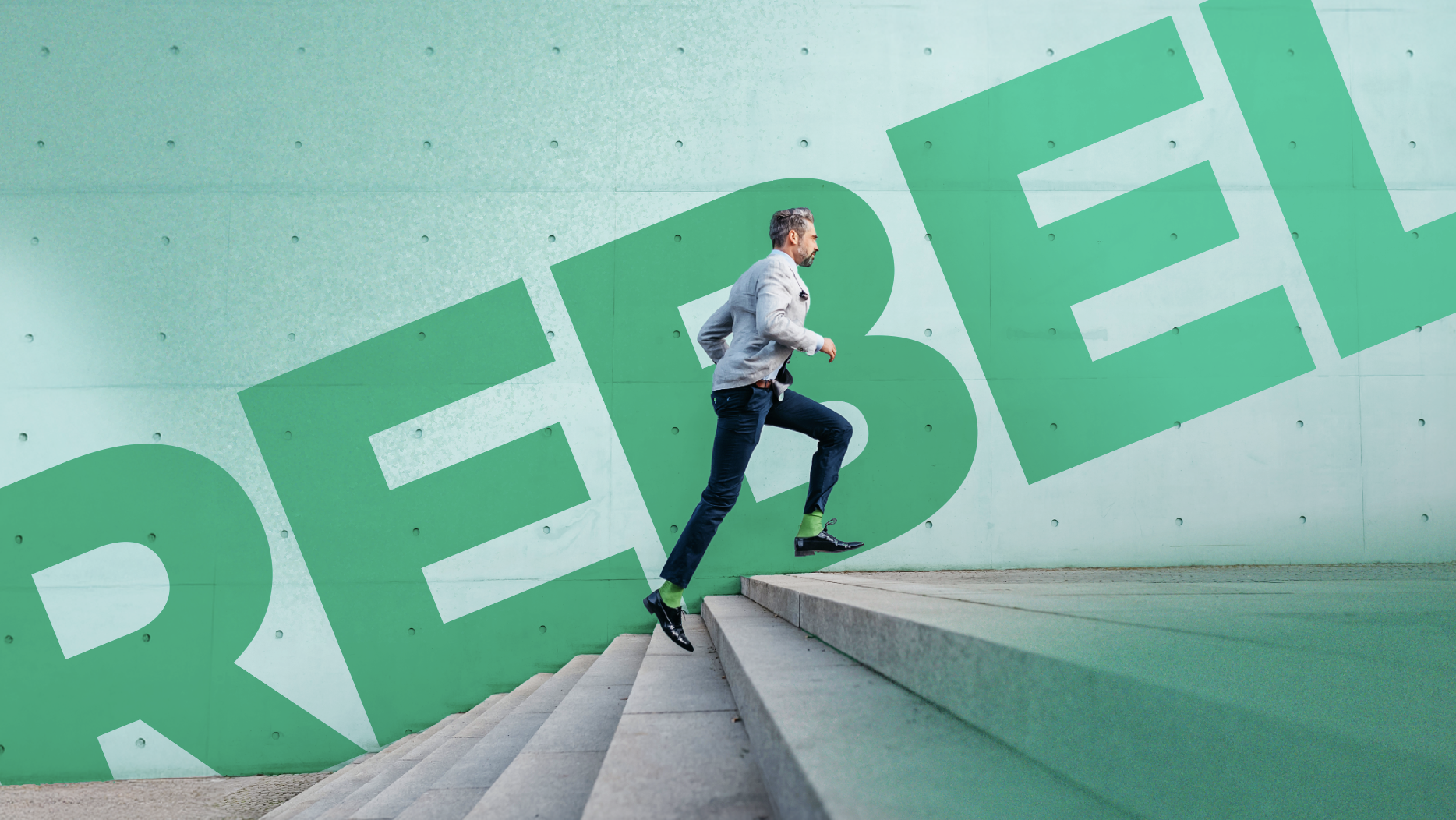 Thumbnail image of business person running upstairs