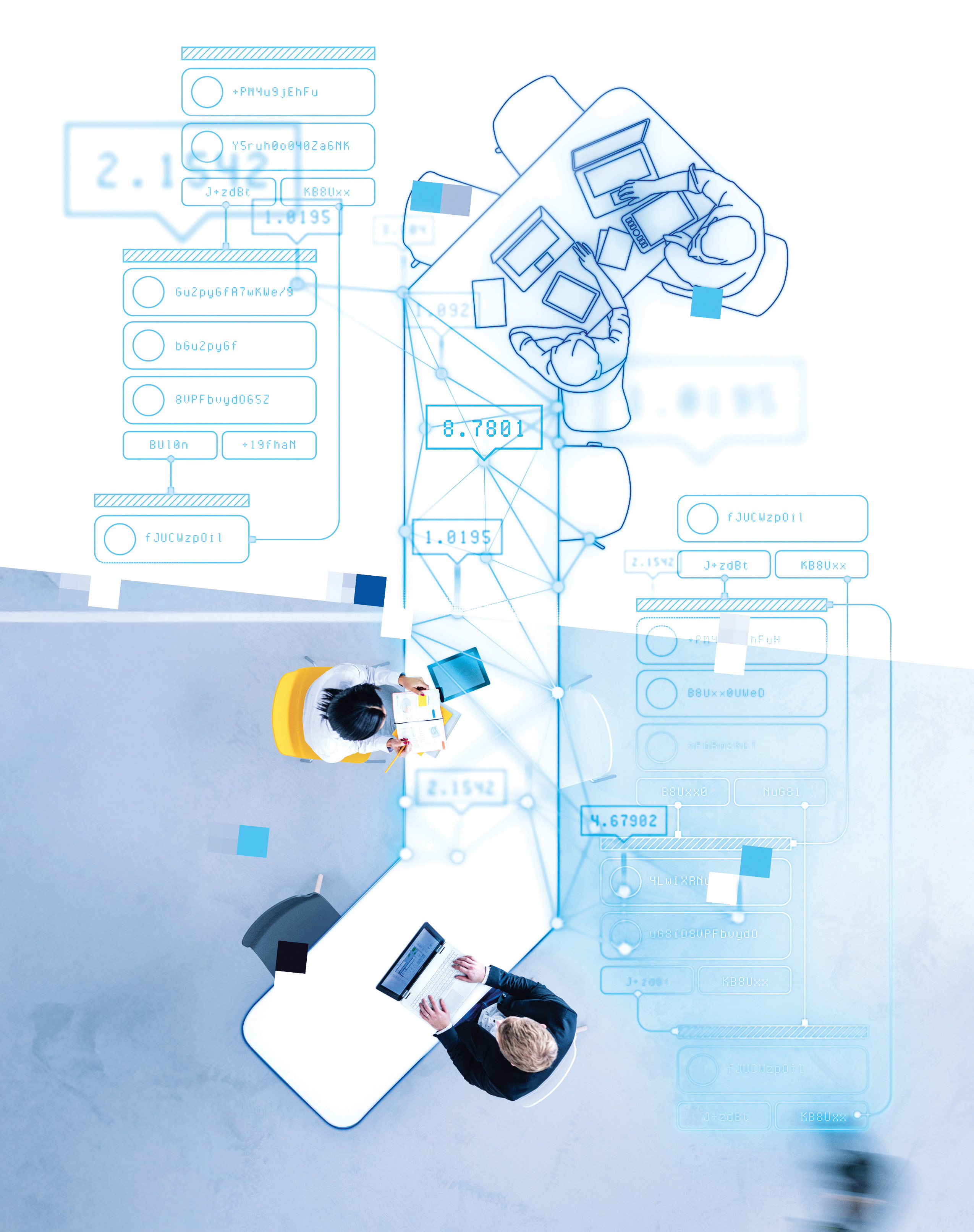 Image of an office space merging with technology elements