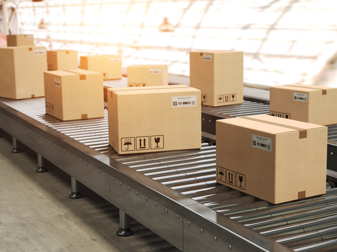 Boxes on conveyor belt