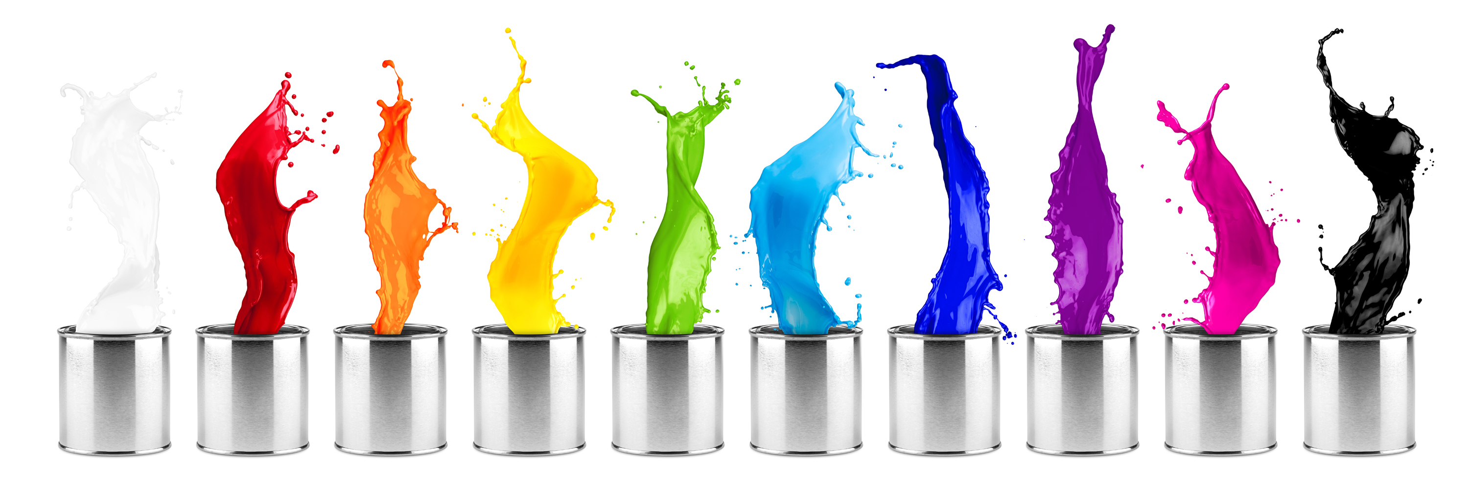 colorful rainbow color dose splash row isolated on white background