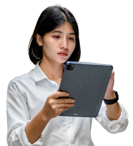 Woman researching on iPad catastrophic risk