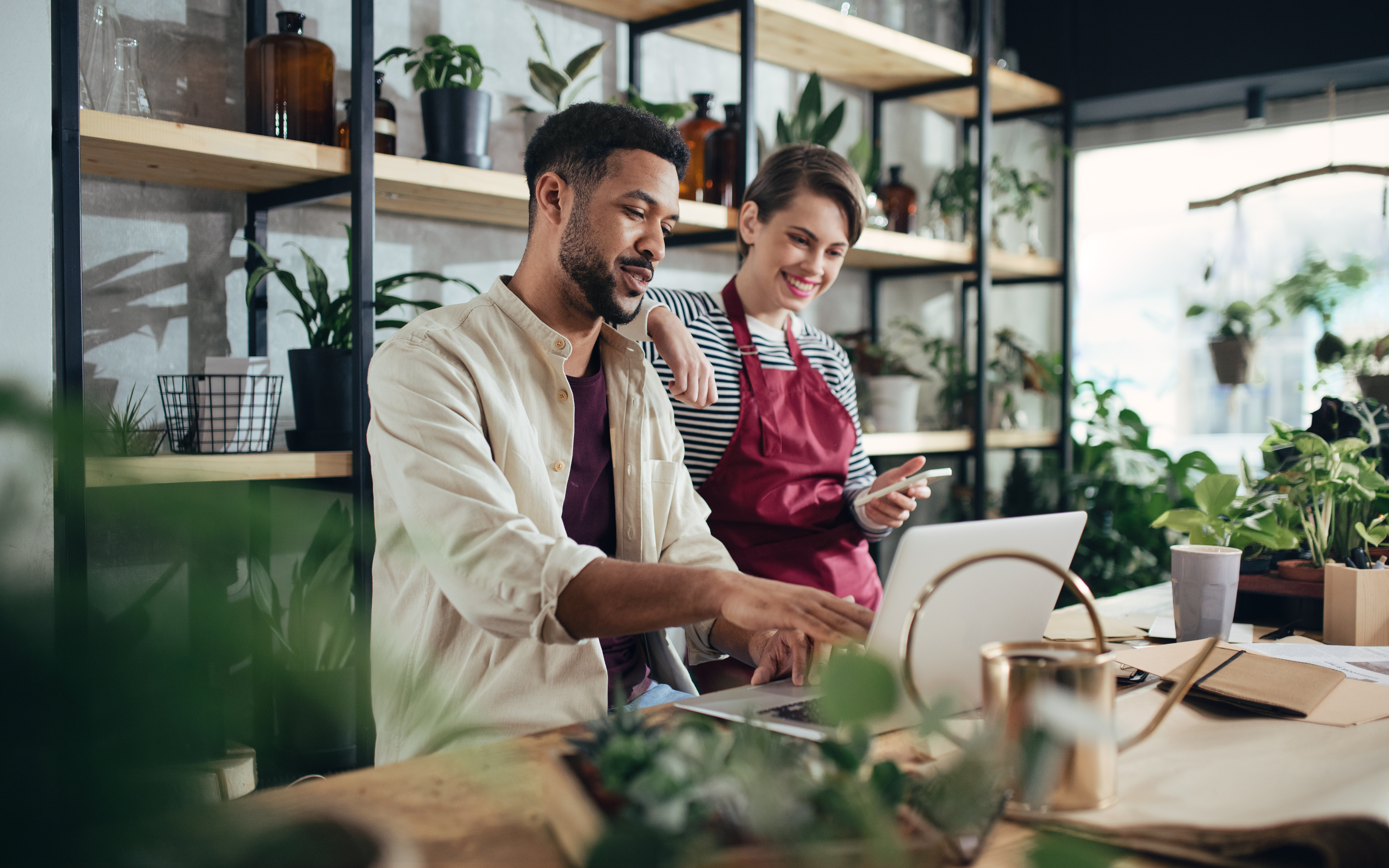 Small business owners on a laptop
