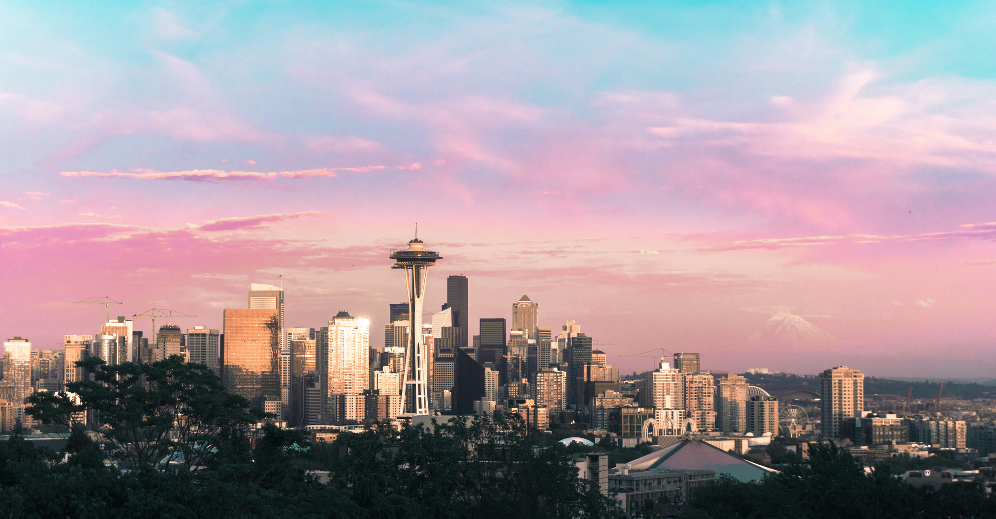 The Seattle skyline at sunset