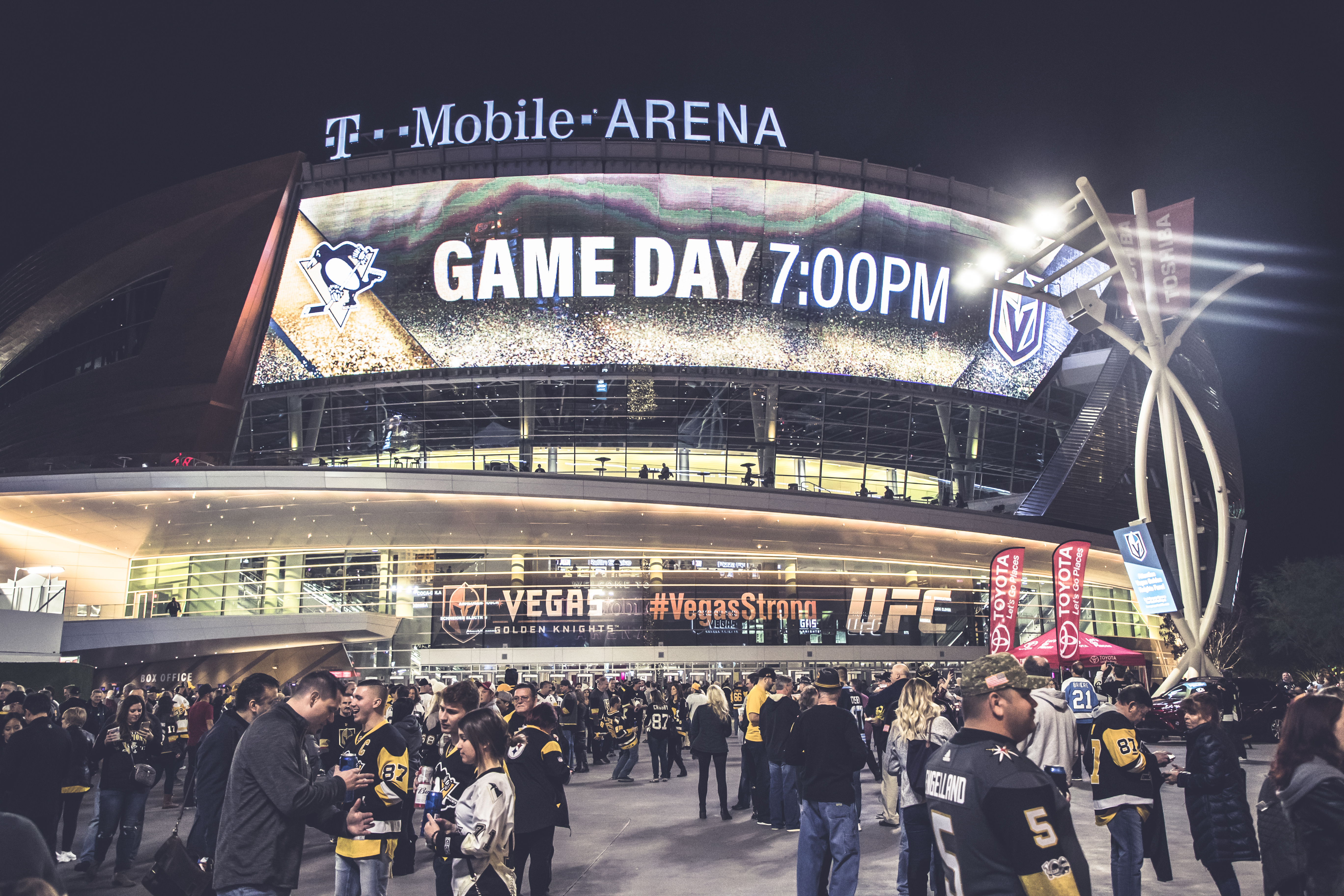 Hockey fans gathered outside T-Mobile Arena for an evening Golden Knights game 