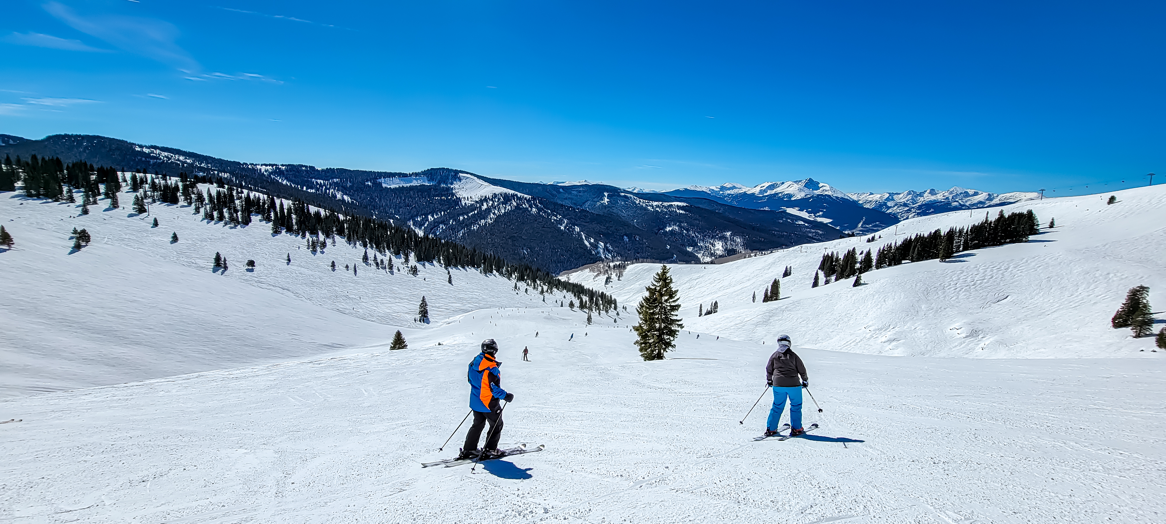 Two people skiing in Vail, Colorado
