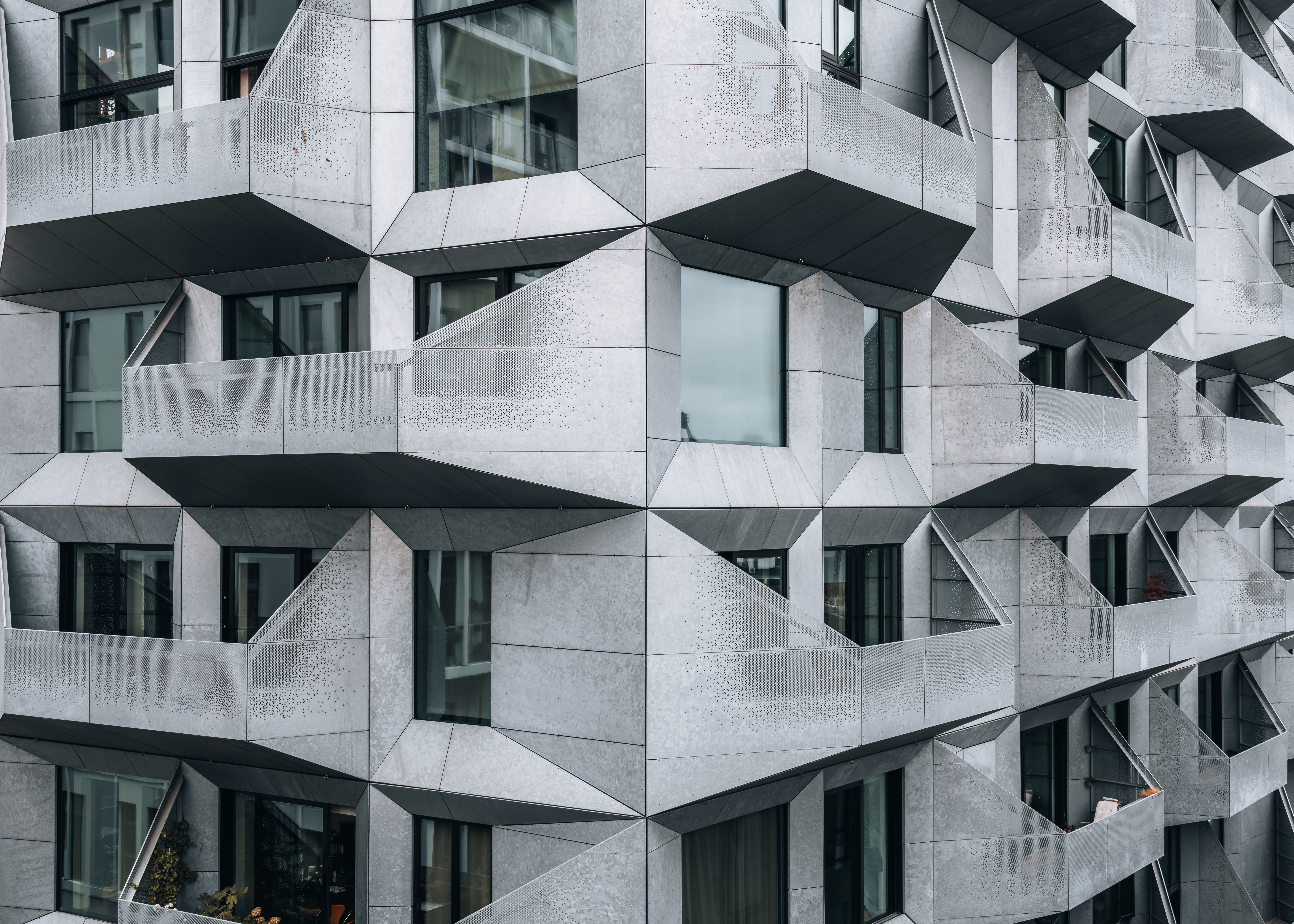 The Silo - Sharp, geometric balconies on a large, modern gray building