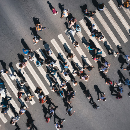 Image of overhead view of people walking