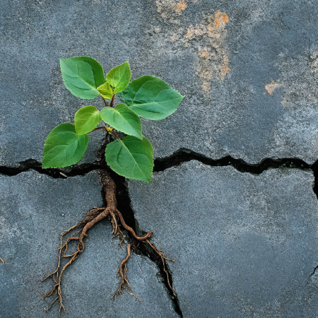 Image of a plant growing through the concrete