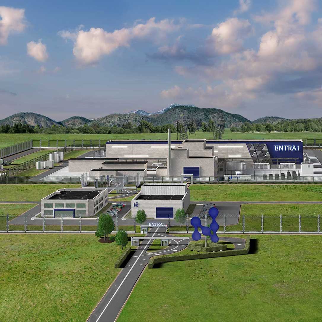 Rendering of an ENTRA1 Energy Plant powered by NuScale SMR technology. 