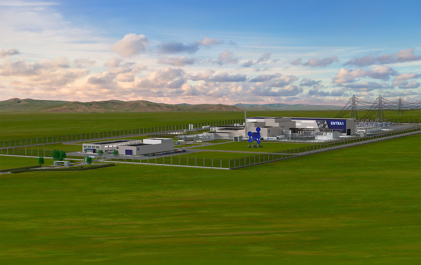 Rendering of an ENTRA1 Energy Plant powered by NuScale SMR technology. 