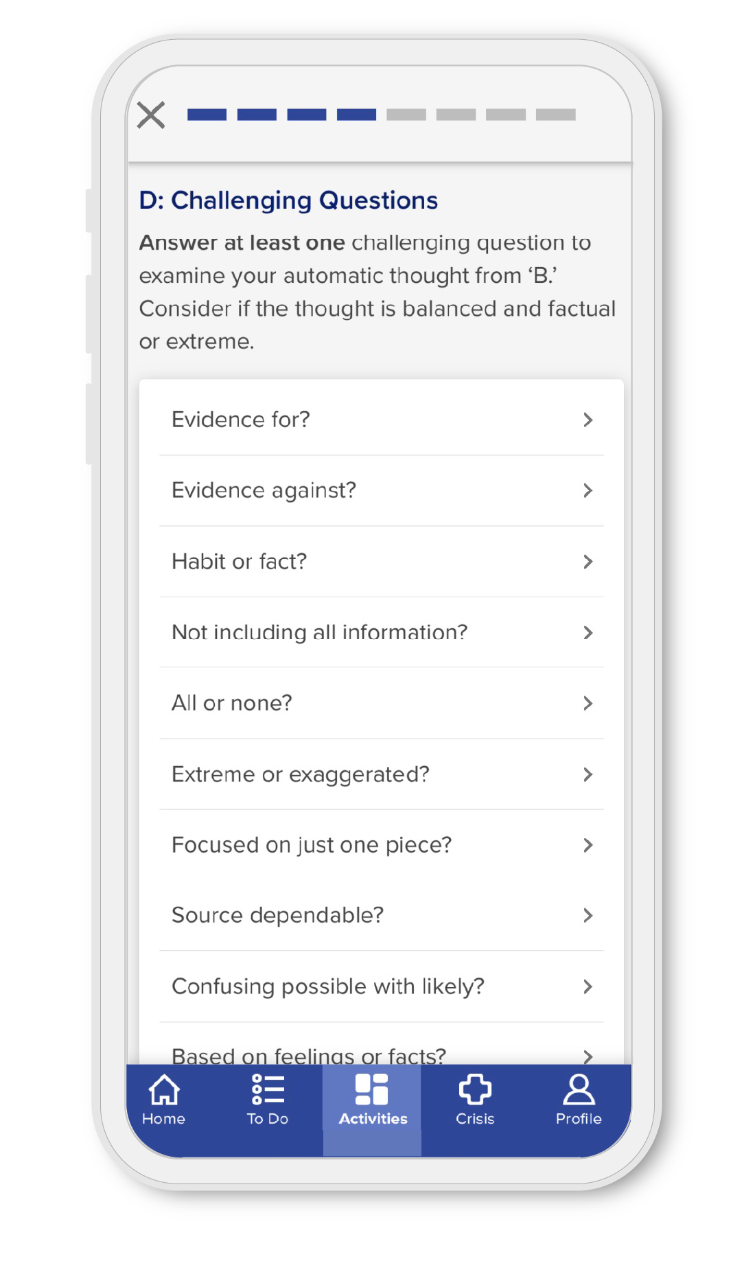 NeuroFlow App skill building activity interface