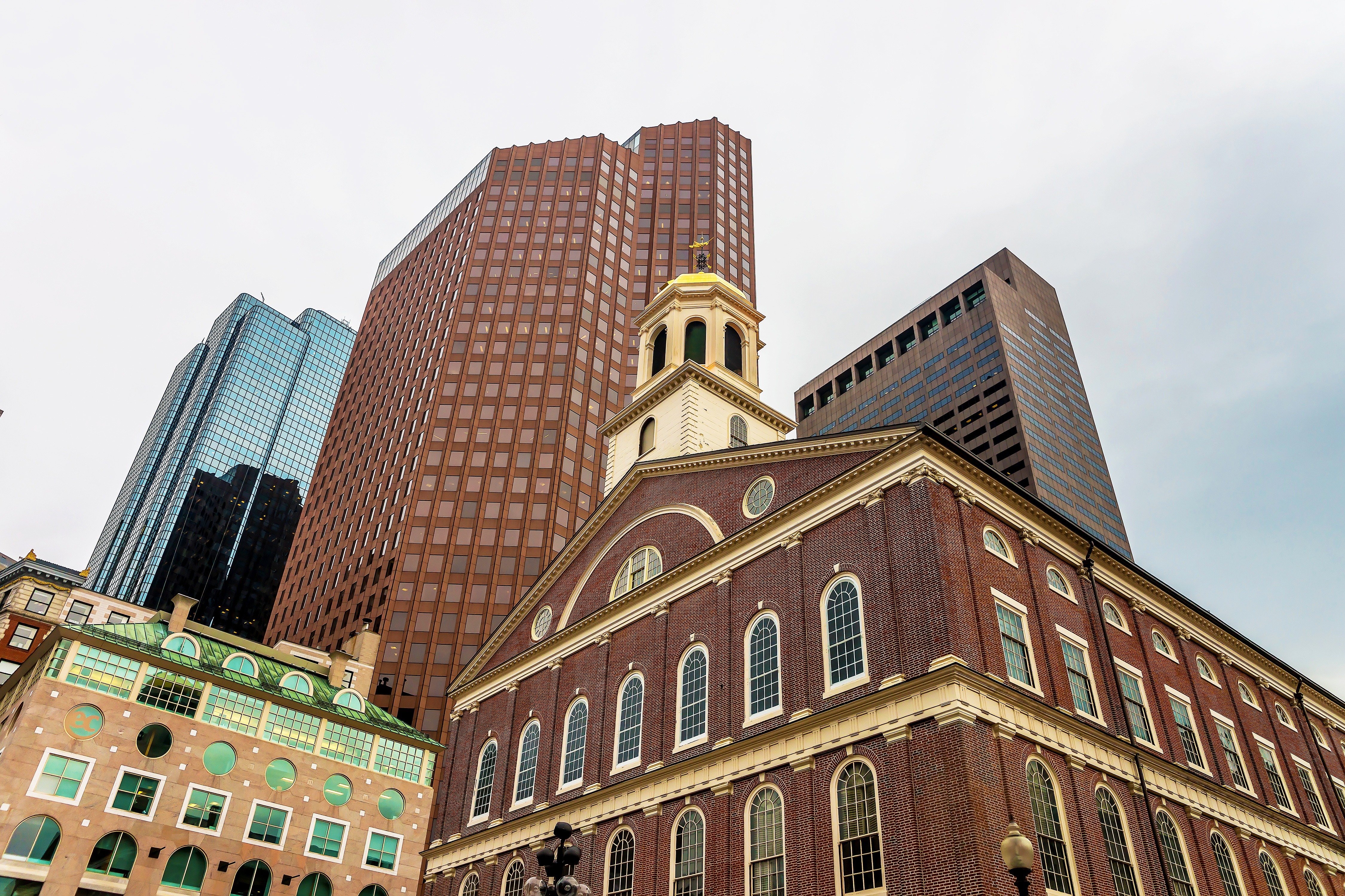 Street view of Boston's unique architecture, including the Old State House.